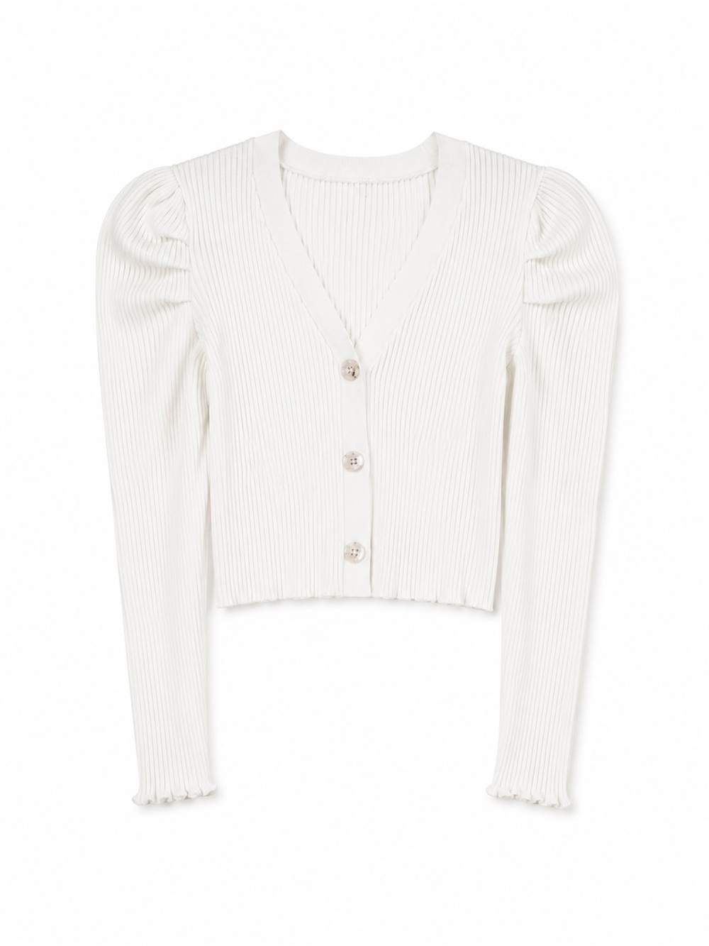 Endless Rose Puff Sleeve Rib Knit Button Front Crop Cardigan S Ivory